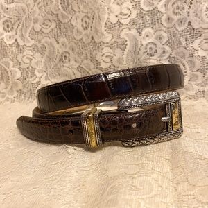 Vintage Brighton Leather Belt with Gold and Silver Accent Designs